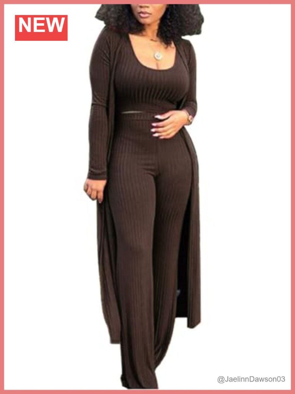 3 Piece Ribbed Knit Cardigan Wide Leg Pants Set with Crop Tank Top